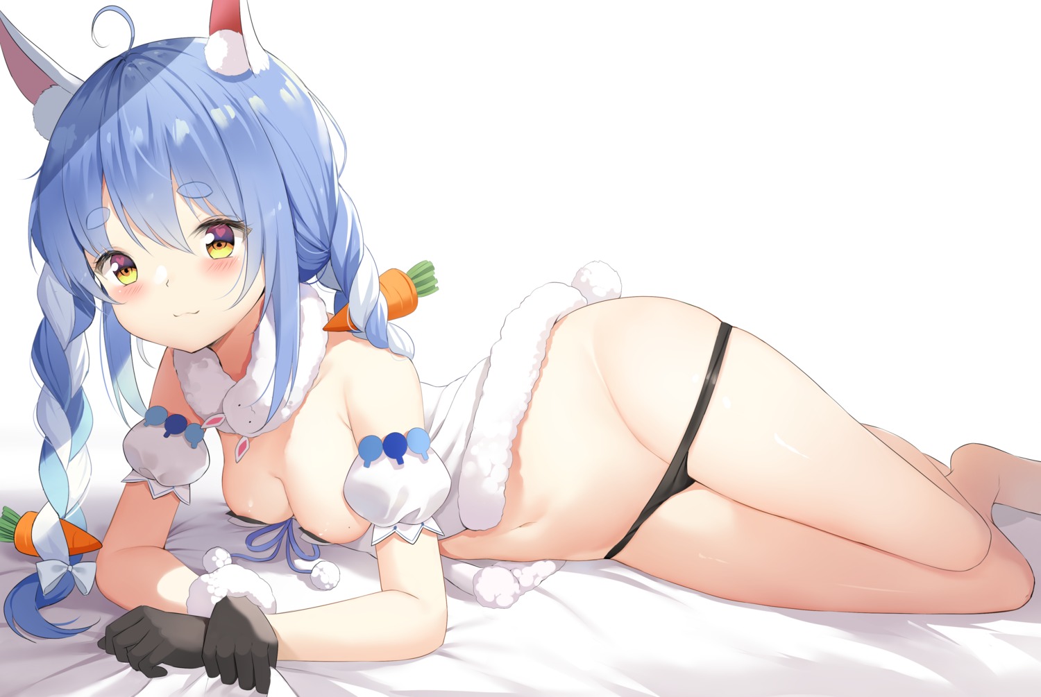 animal_ears chintora0201 hololive no_bra pantsu panty_pull tail usada_pekora