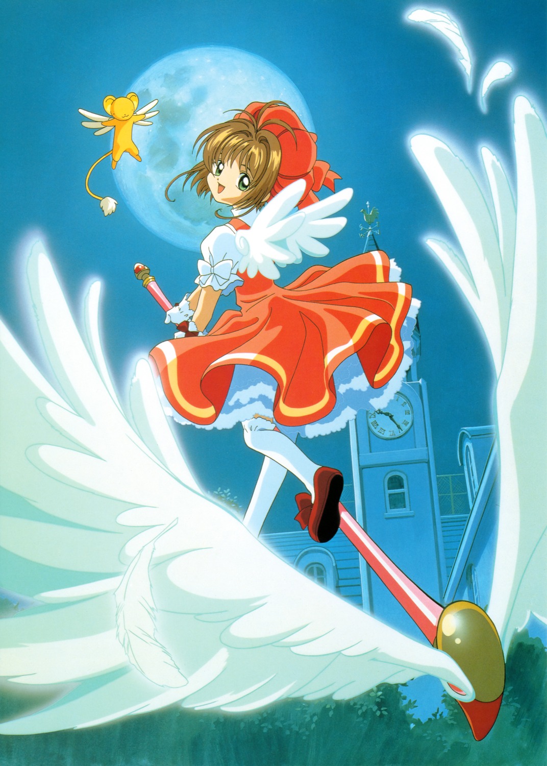 card_captor_sakura dress fly_(card_captor_sakura) horii_kumi kerberos kinomoto_sakura madhouse sakazume_kayo weapon wings
