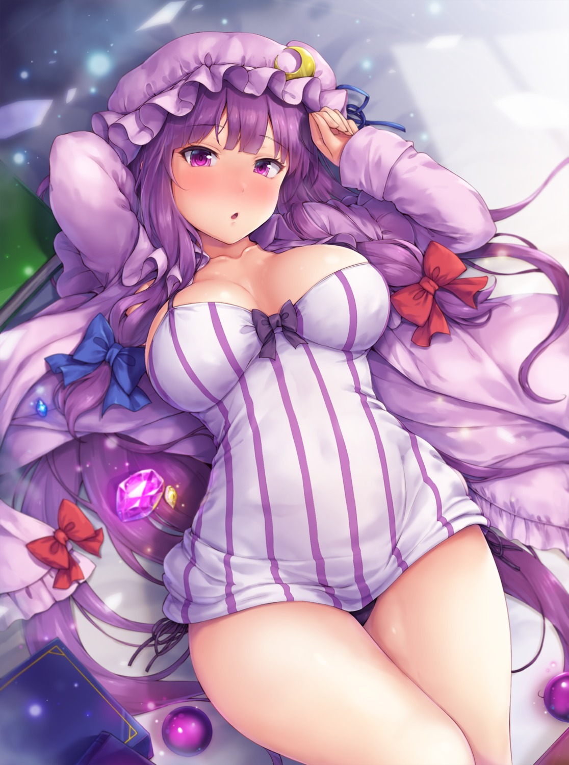 cleavage open_shirt pantsu patchouli_knowledge skirt_lift snowcanvas touhou