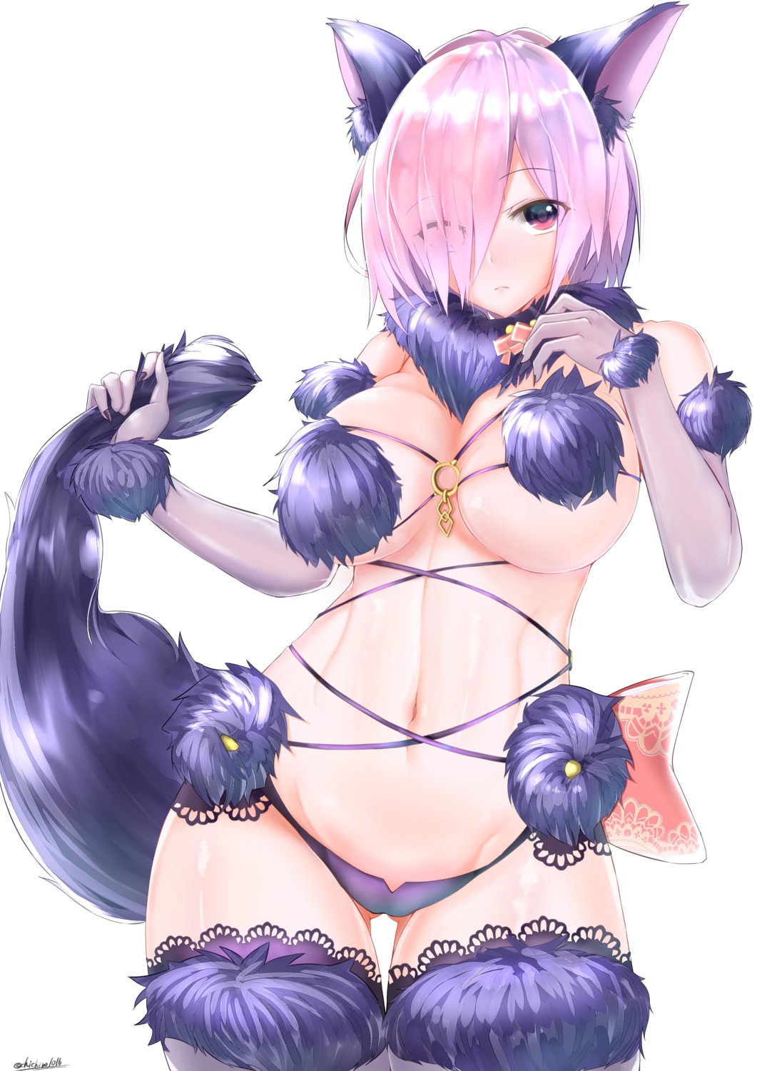 animal_ears cosplay fate/grand_order mash_kyrielight oputon tail thighhighs