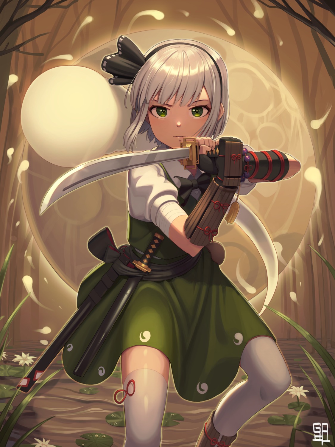 armor goback konpaku_youmu sword thighhighs touhou