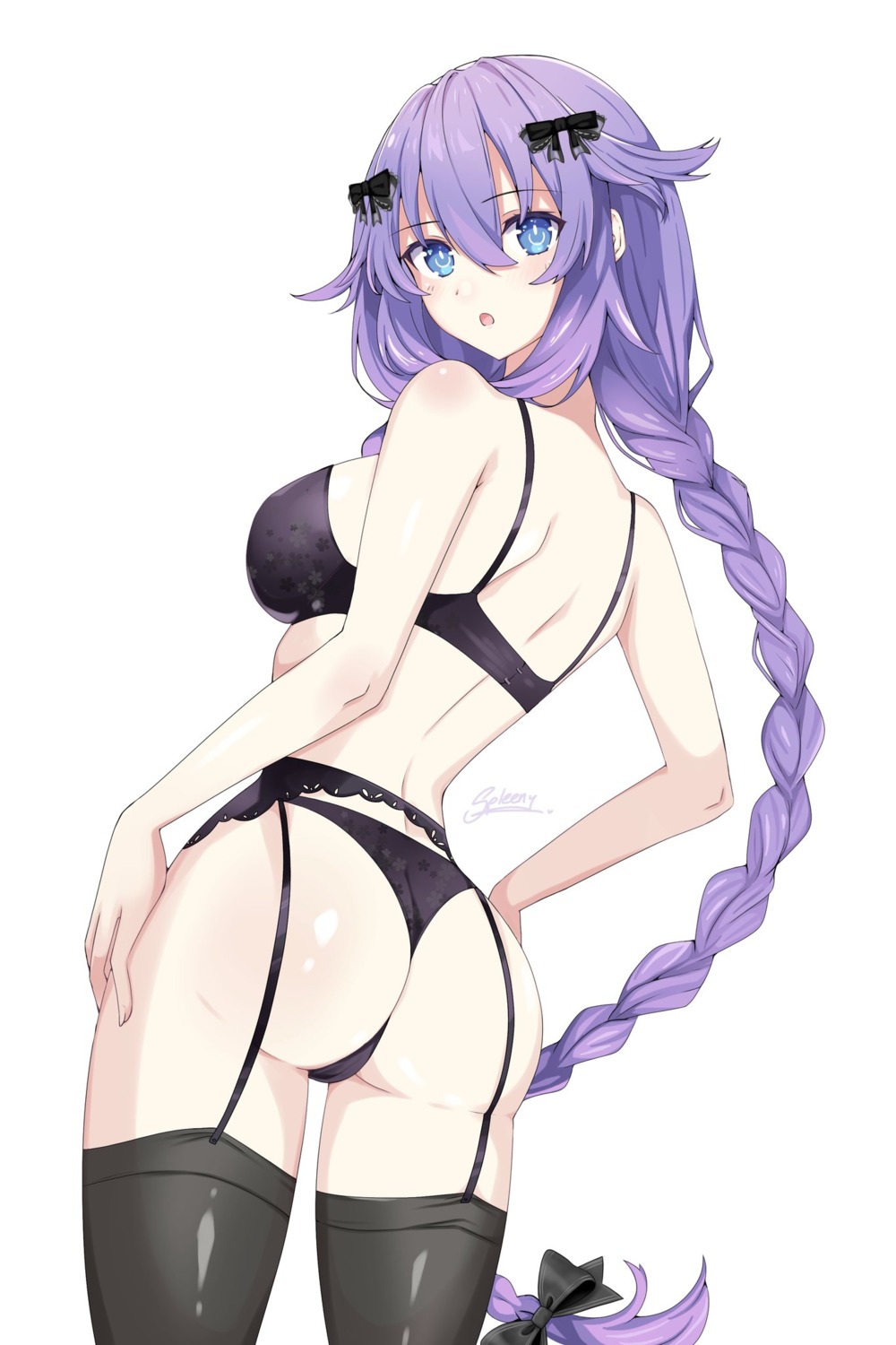 ass bra choujigen_game_neptune garter_belt lingerie pantsu purple_heart spleeny stockings thighhighs thong