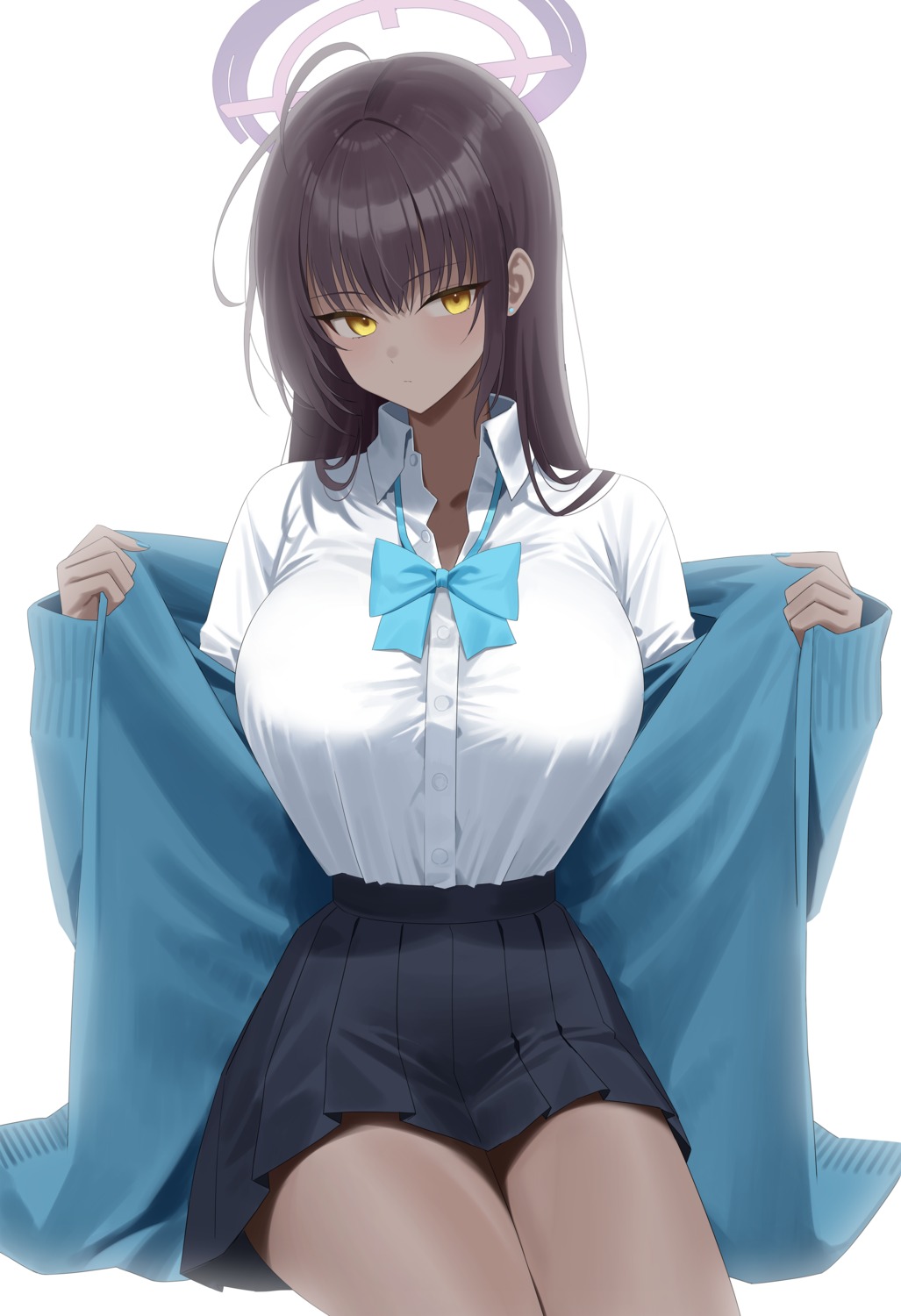 blue_archive halo kakudate_karin re-leaf seifuku sweater undressing