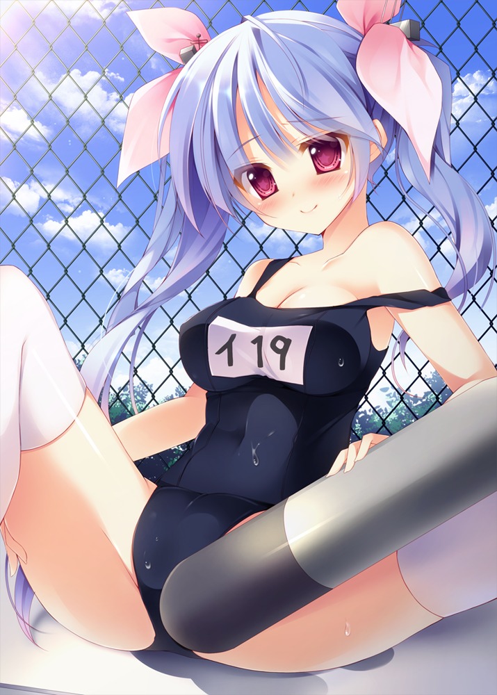 cleavage i-19_(kancolle) kantai_collection school_swimsuit sushimekabu swimsuits thighhighs