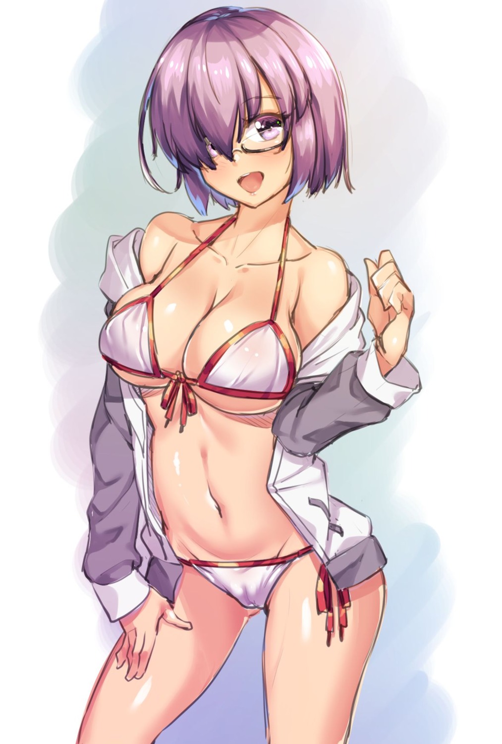 bikini cameltoe fate/grand_order mash_kyrielight megane merufena open_shirt swimsuits