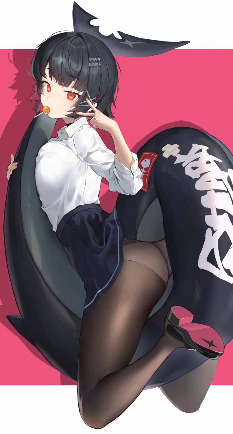 ass bodiedwile ellen_joe heels pantsu pantyhose seifuku skirt_lift tail zenless_zone_zero