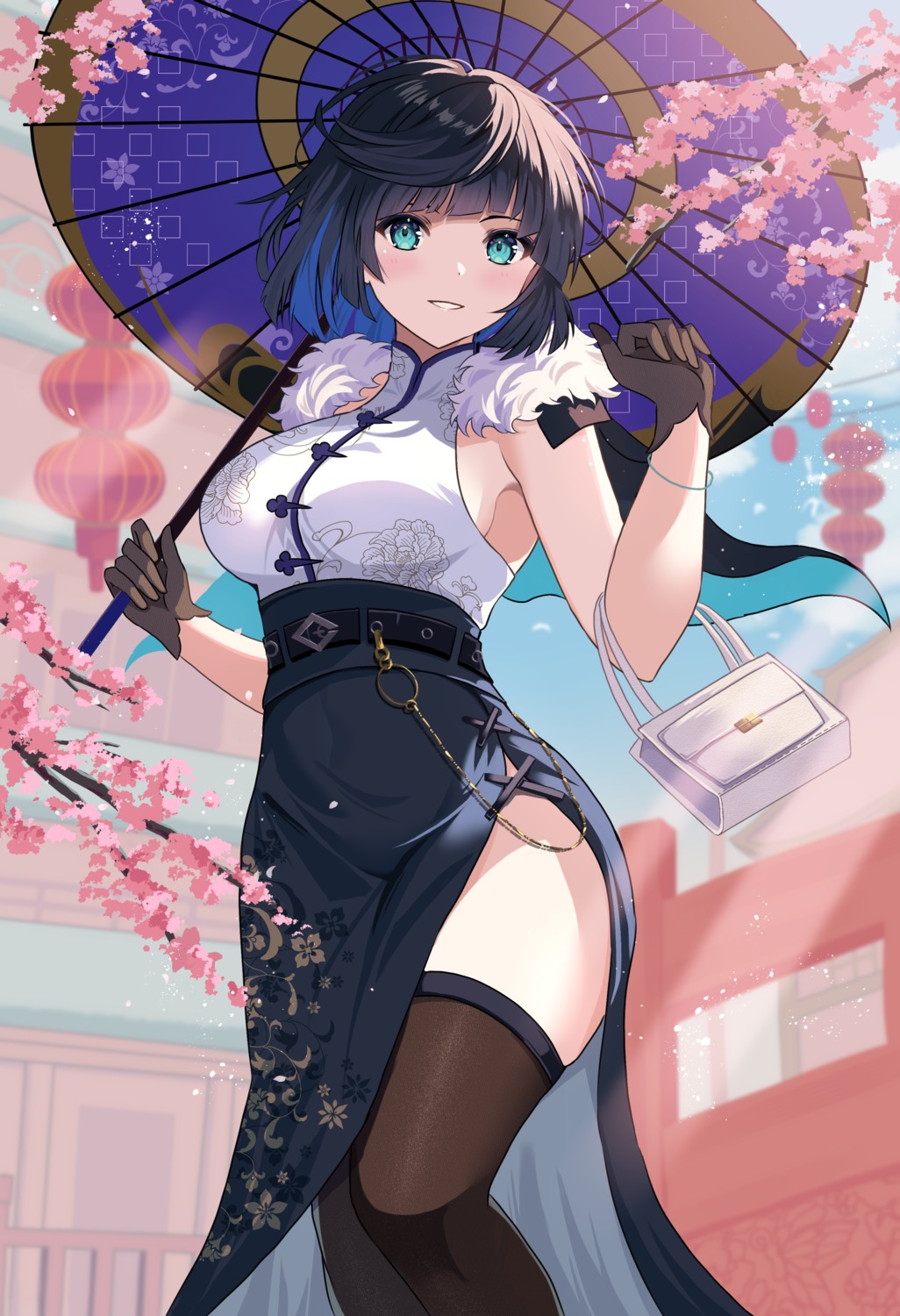 asian_clothes genshin_impact rererere_mon thighhighs umbrella yelan