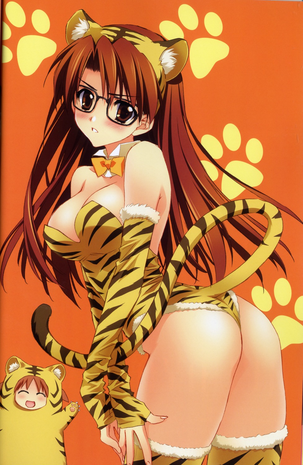 animal_ears ass azumanga_daioh binding_discoloration carnelian cleavage megane mihama_chiyo mizuhara_koyomi tail thighhighs