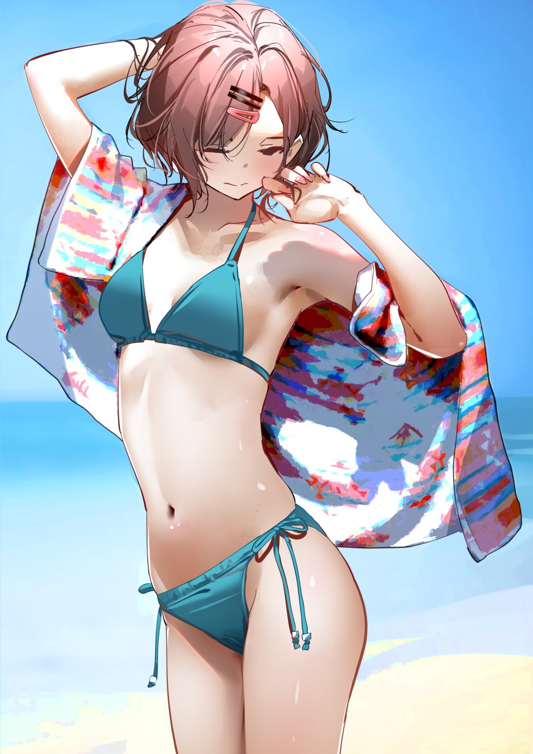 bikini cleavage higuchi_madoka swimsuits sydus the_idolm@ster the_idolm@ster_shiny_colors towel