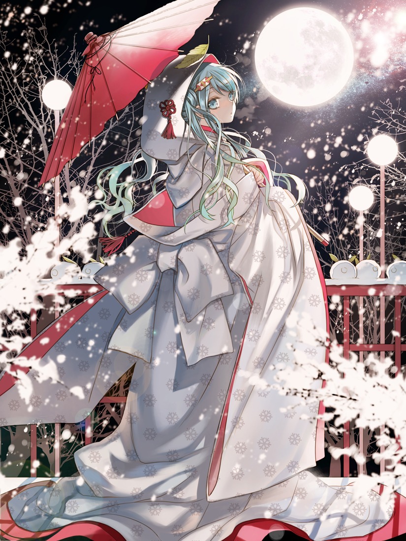 hatsune_miku kimono starpri umbrella vocaloid yuki_miku