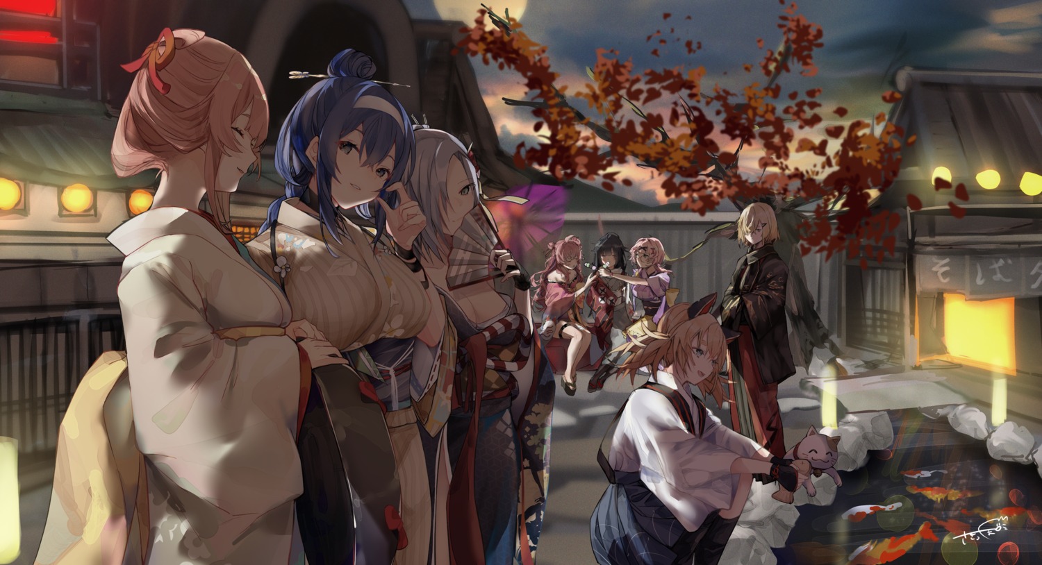 animal_ears bandages cleavage garter girls_frontline heels japanese_clothes kimono megane neko open_shirt sakippo_(sakippo0) sarashi skirt_lift