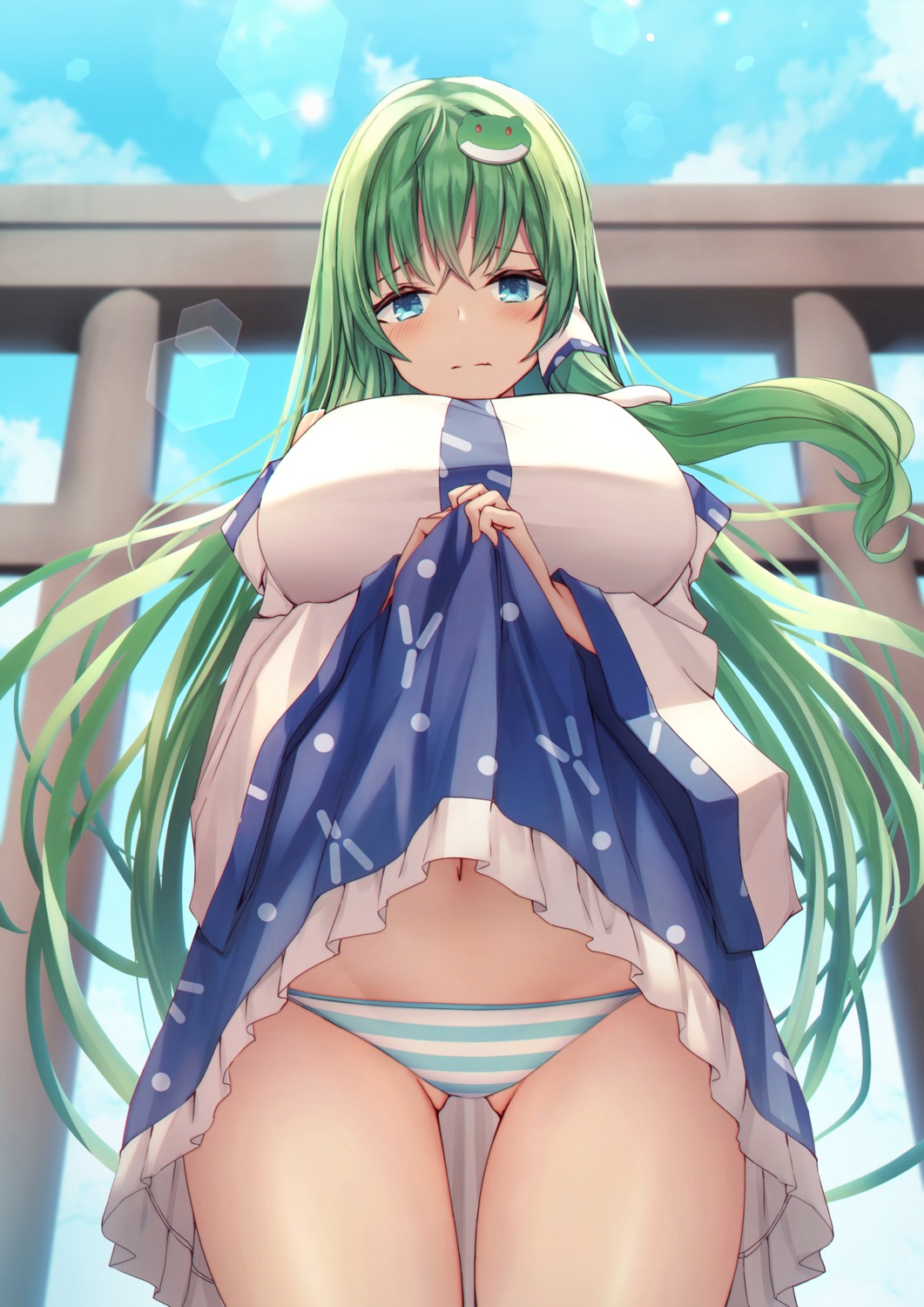 kochiya_sanae liya pantsu shimapan skirt_lift touhou