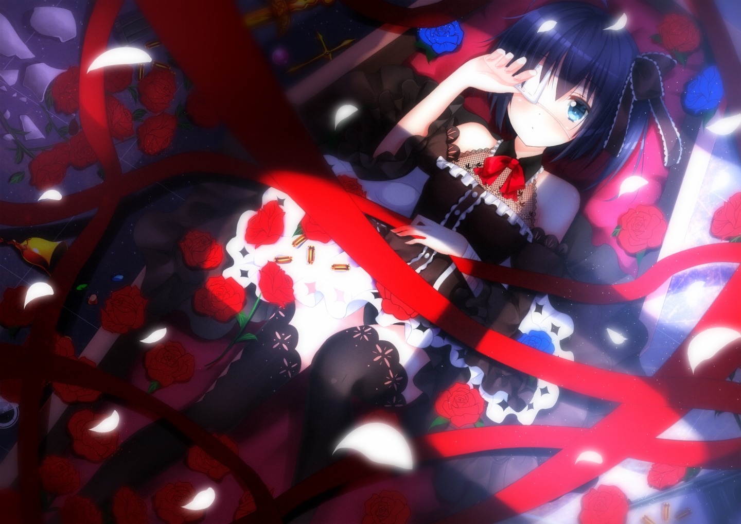 chuunibyou_demo_koi_ga_shitai! eyepatch lolita_fashion pantsu swordsouls takanashi_rikka thighhighs