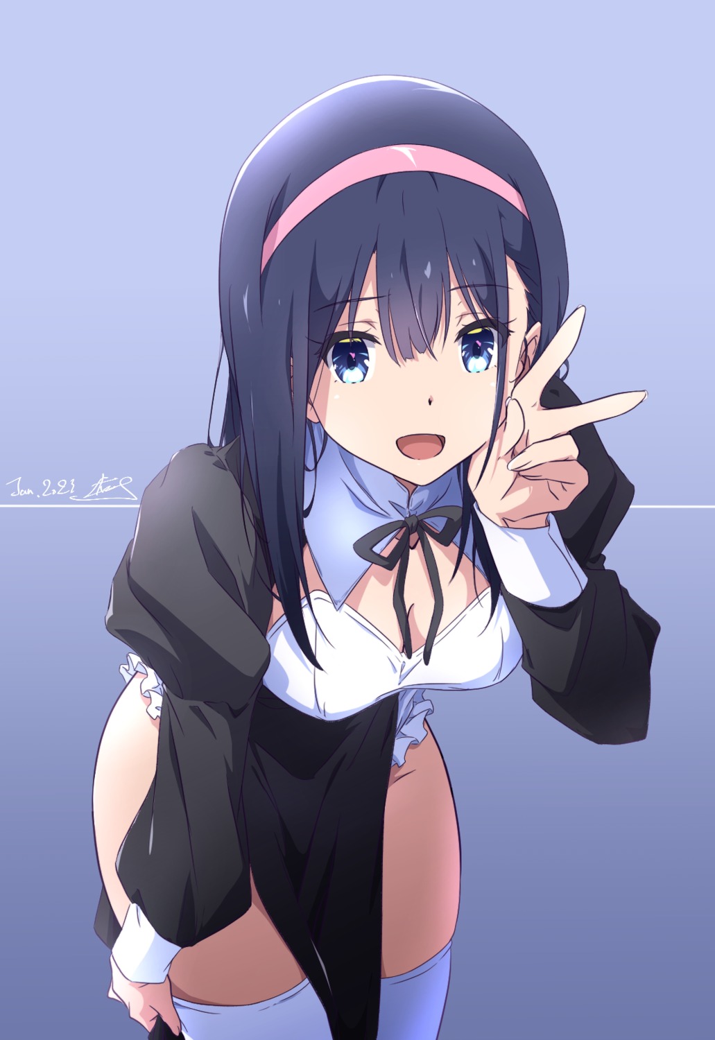 cleavage nii_manabu nun thighhighs