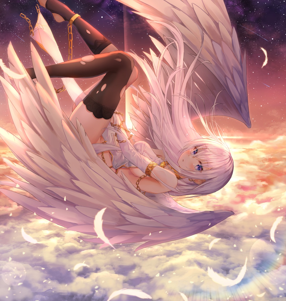 angel cleavage lkeris no_bra see_through thighhighs torn_clothes wings