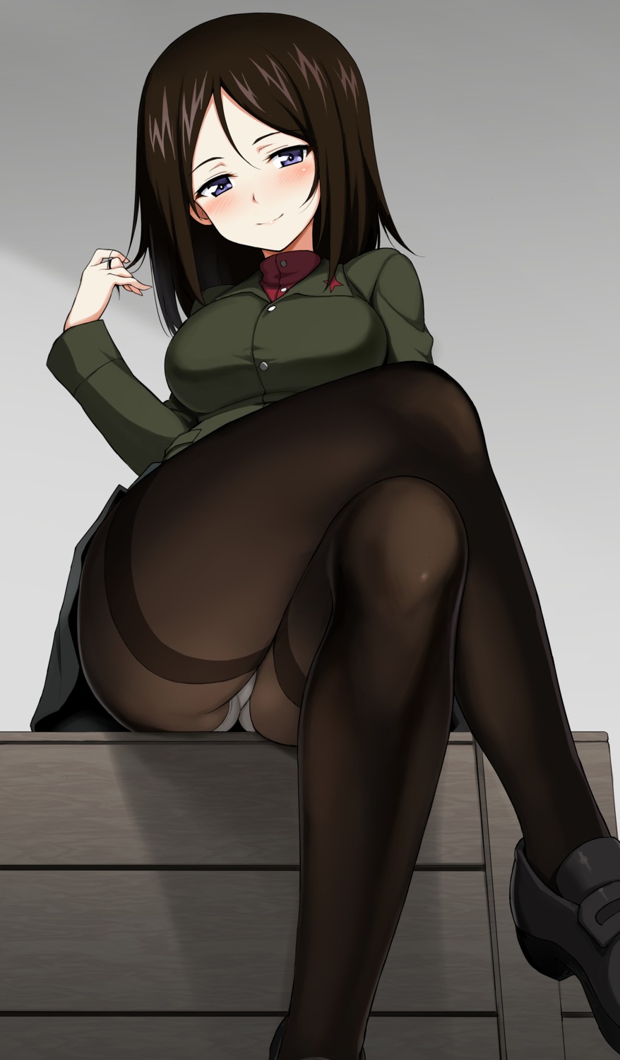 girls_und_panzer kyokucho nonna pantsu pantyhose skirt_lift uniform