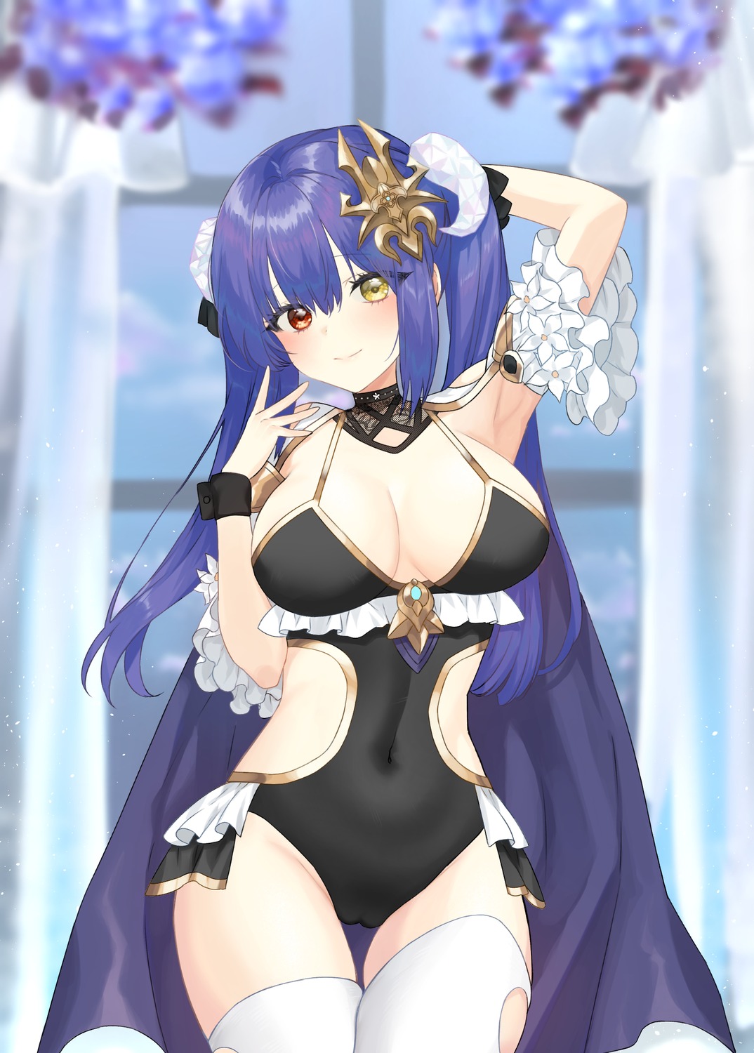 cameltoe heterochromia horns ming_(user_arcn7324) ruthenium77's_character swimsuits thighhighs torn_clothes