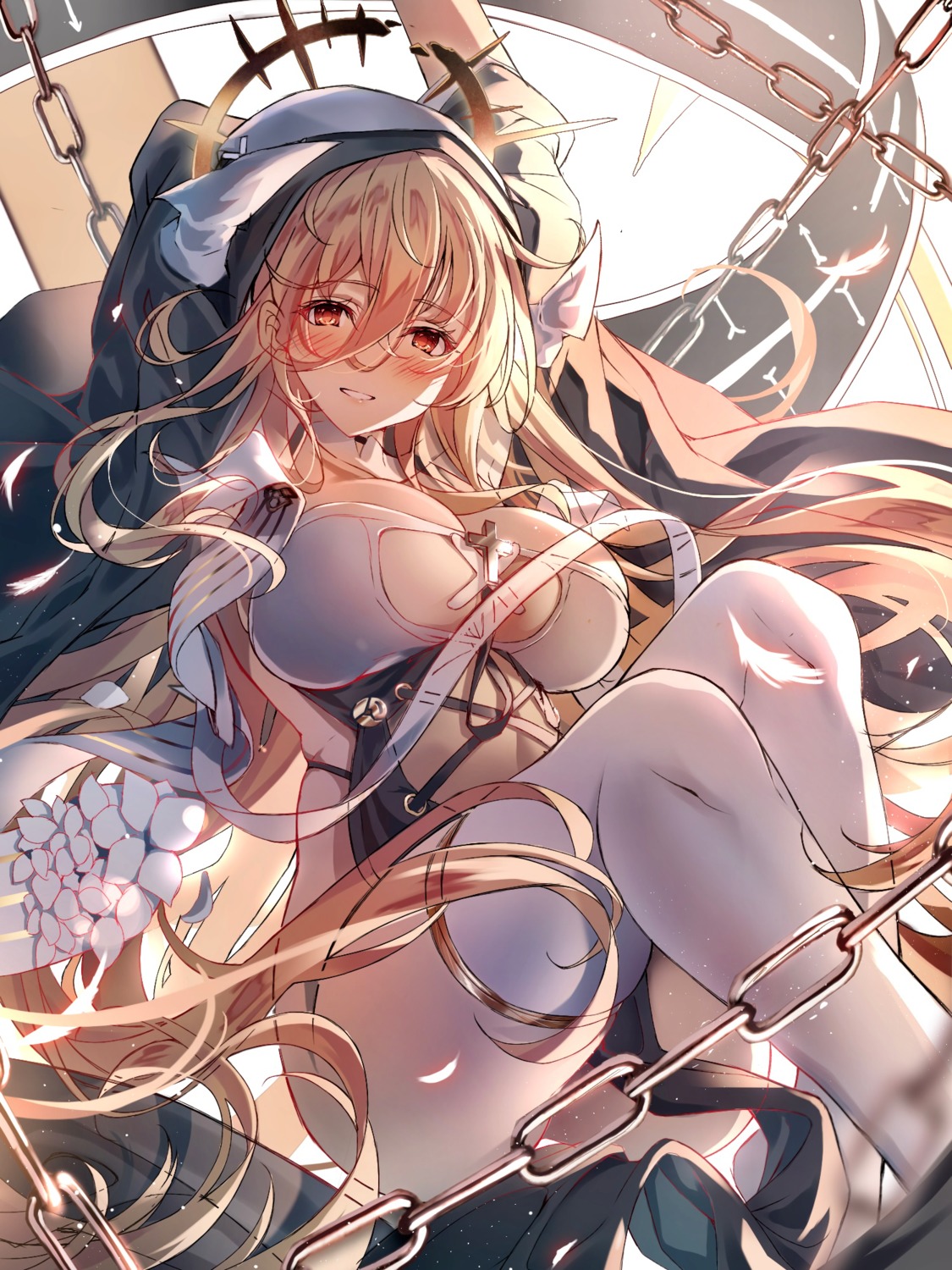 azur_lane heaven's_melody horns implacable_(azur_lane) no_bra nun thighhighs