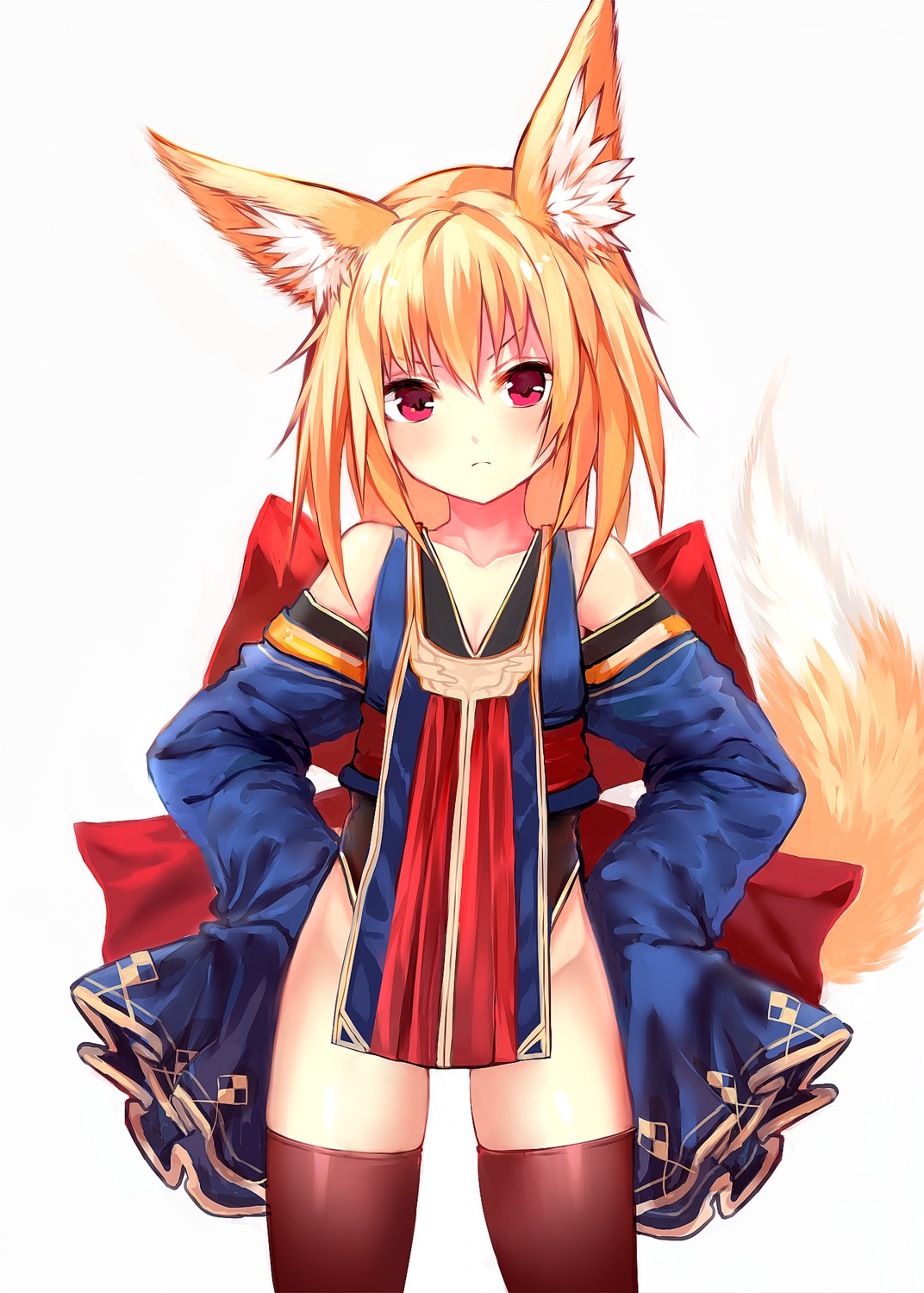 animal_ears cleavage kitsune sukemyon thighhighs