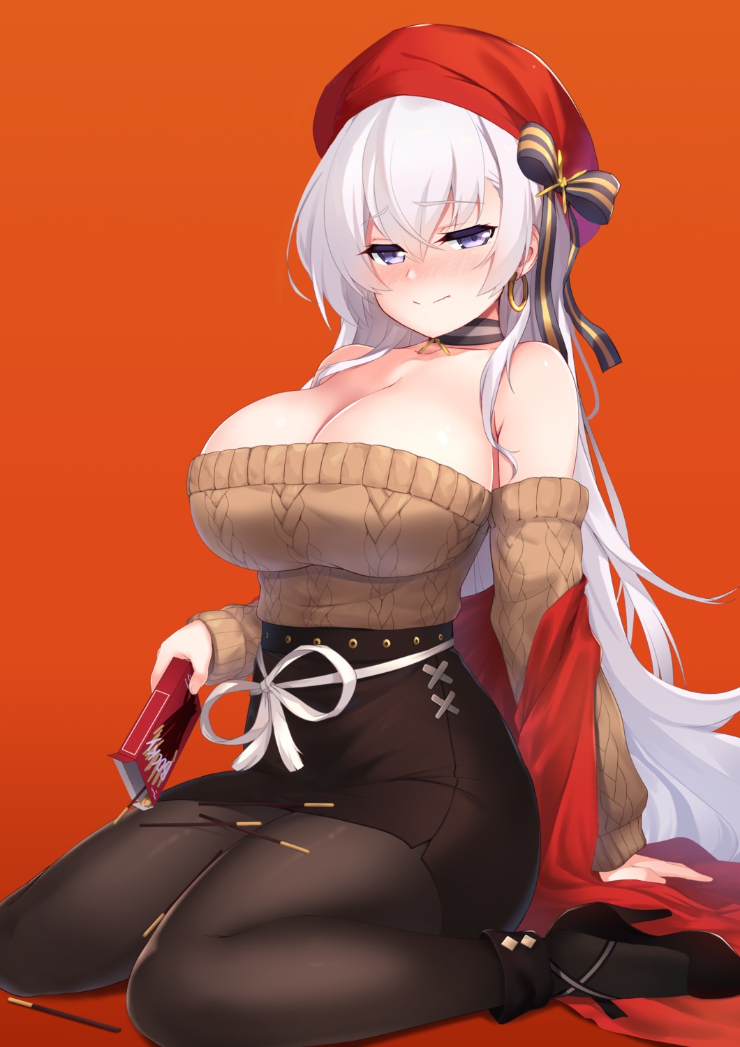 azur_lane belfast_(azur_lane) heels no_bra pantyhose subaru_(794829485) sweater