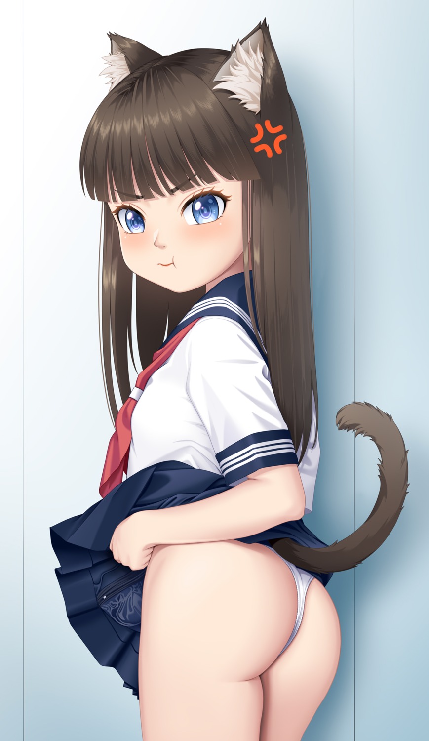 animal_ears arvind ass loli nekomimi pantsu seifuku skirt_lift tail thong