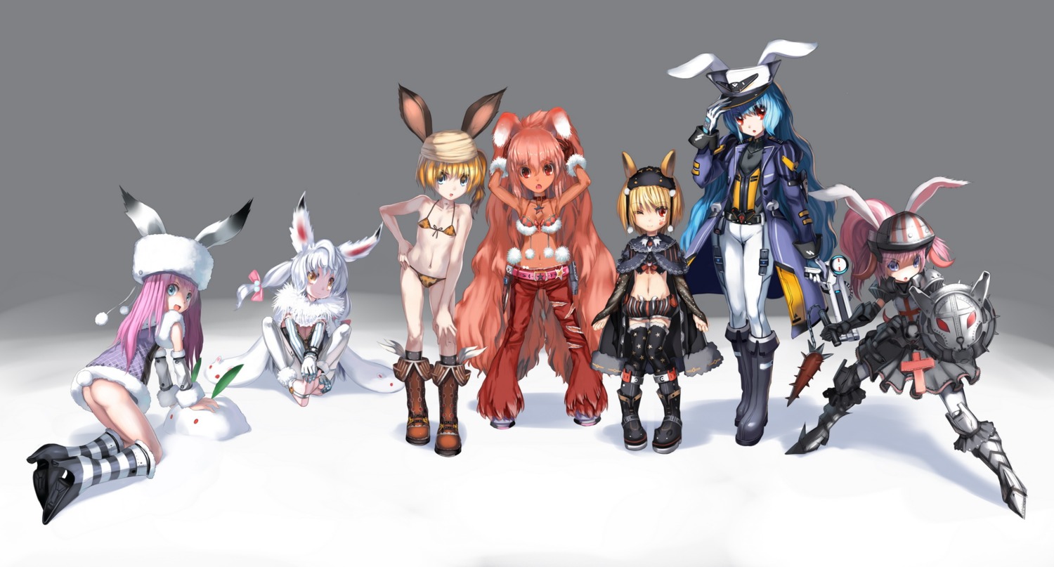 animal_ears armor ass bikini bikini_top bunny_ears loli nopan observerz swimsuits thighhighs