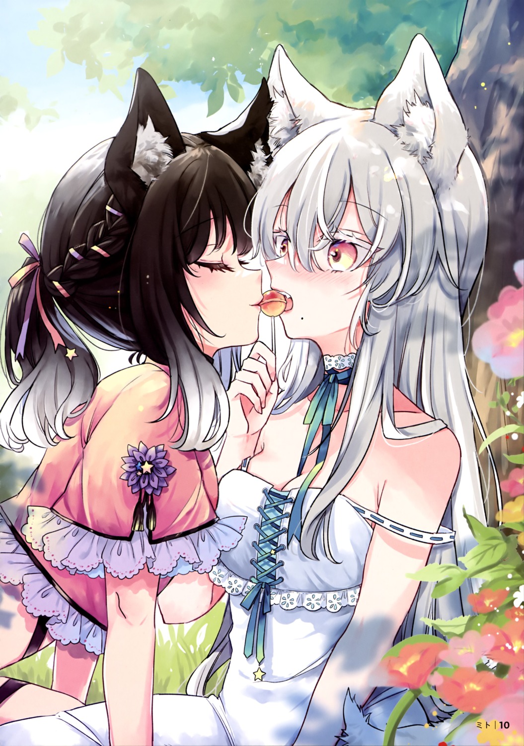 animal_ears dress mito no_bra tail yuri