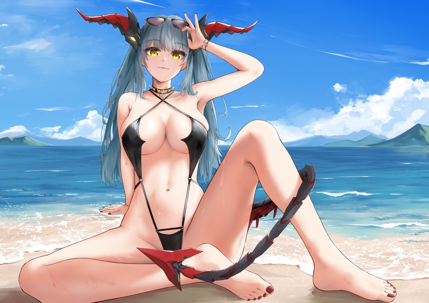 azur_lane bikini horns megane regensburg_(azur_lane) sling_bikini swimsuits tail turboflower