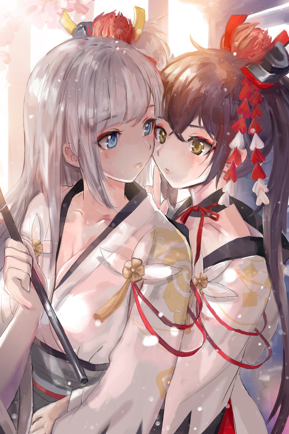 artist_revision azur_lane cleavage kimono nasu_(luliice1014) shoukaku_(azur_lane) yuri zuikaku_(azur_lane)