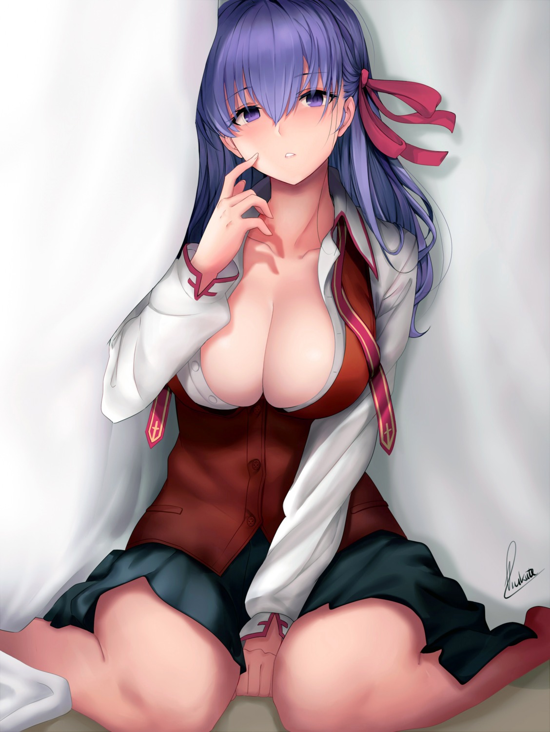 cleavage fate/stay_night matou_sakura no_bra open_shirt piukute062 seifuku