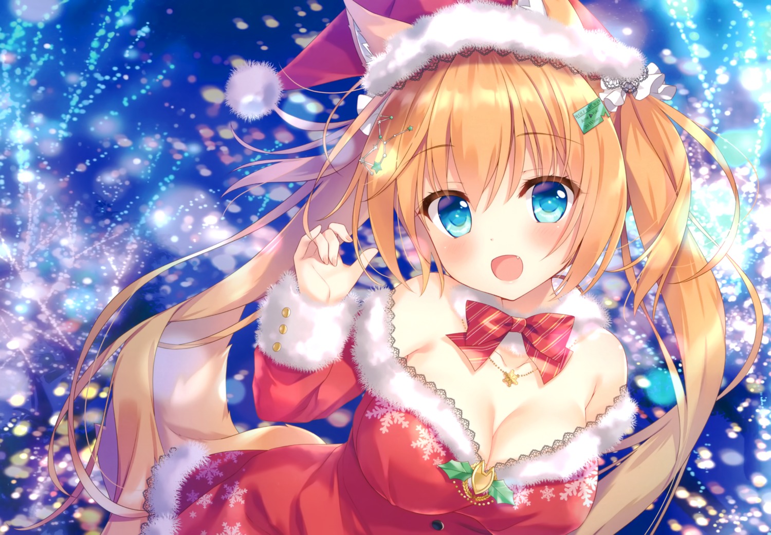 ame_nochi_yuki ameto_yuki animal_ears christmas cleavage dress ekichou_ookami_(ameto_yuki) tail