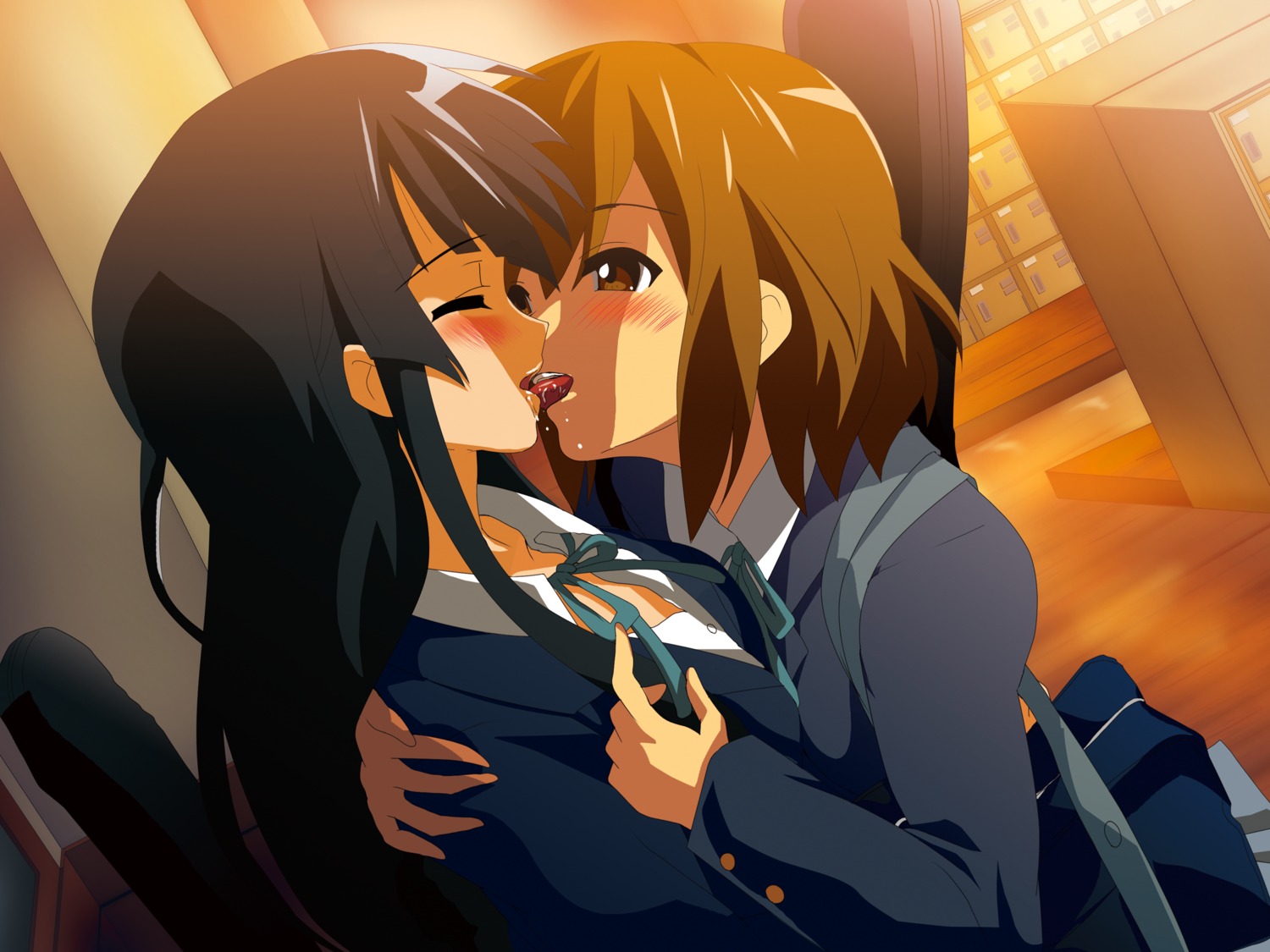 akiyama_mio hirasawa_yui k-on! oyu_no_kaori seifuku yuri