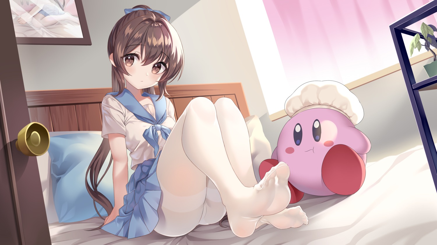 feet kirby kirby_(character) lulu_001m pantyhose seifuku skirt_lift