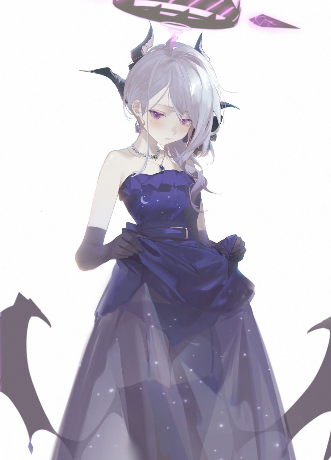 blue_archive devil dress drive_shot halo horns loli pantsu see_through skirt_lift sorasaki_hina stockings thighhighs wings