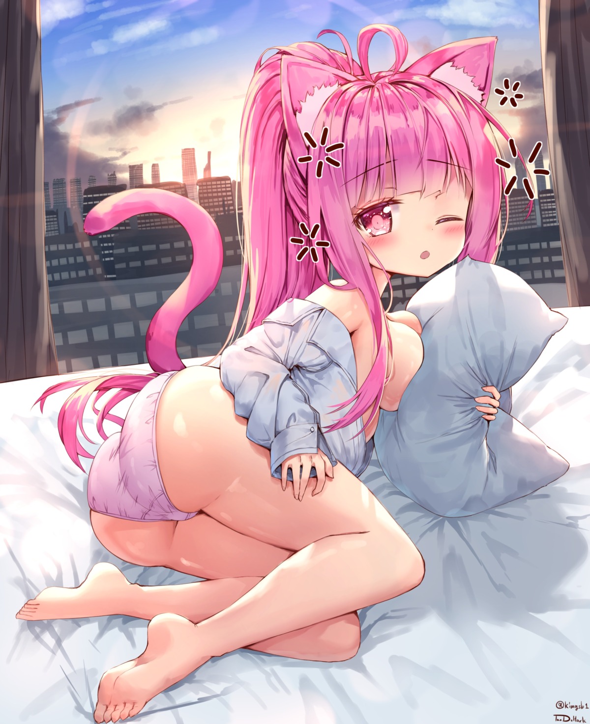 animal_ears ass breasts feet nekomimi no_bra open_shirt pantsu tail tandohark