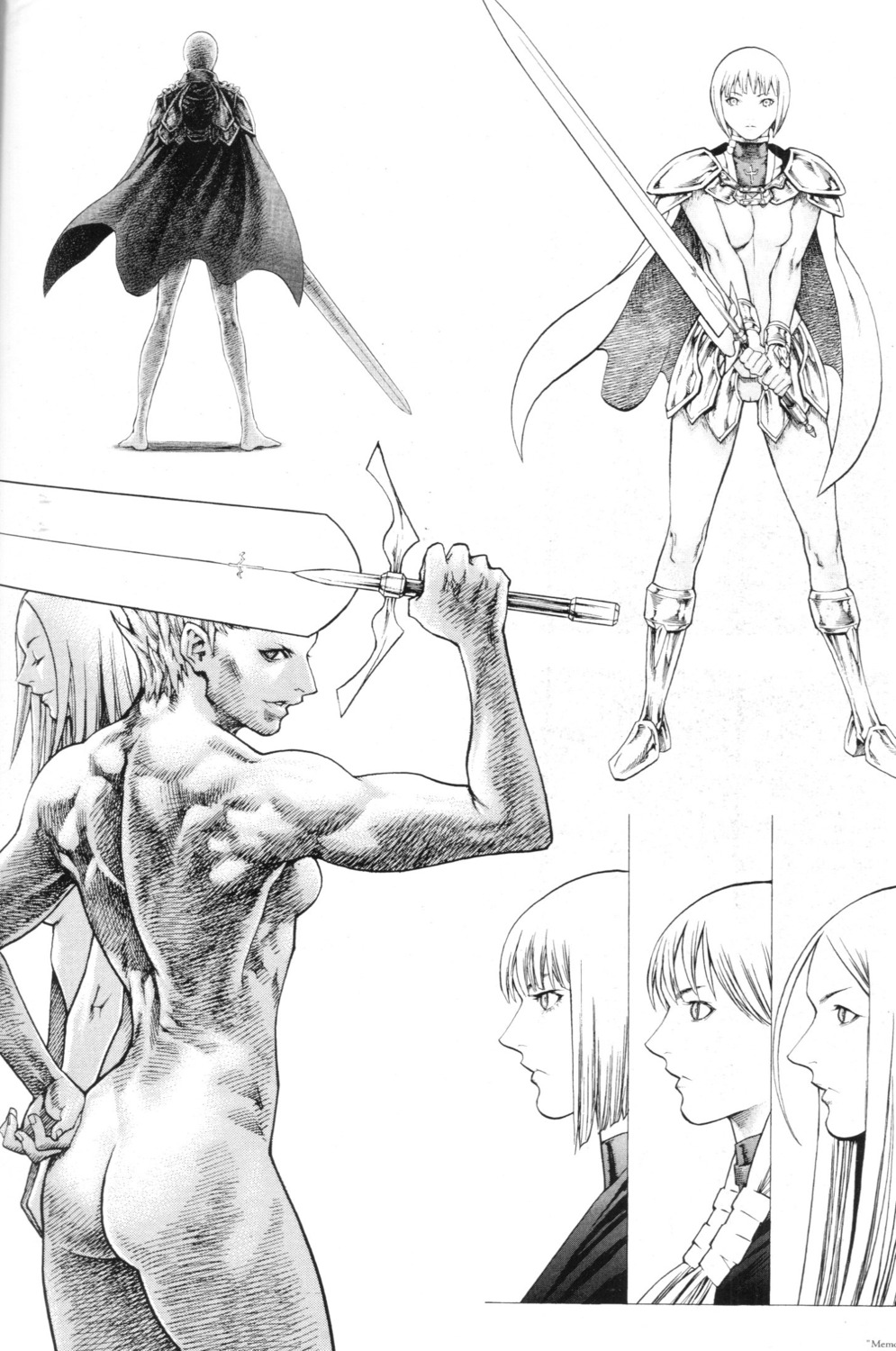 armor ass claymore cropme monochrome naked sword yagi_norihiro