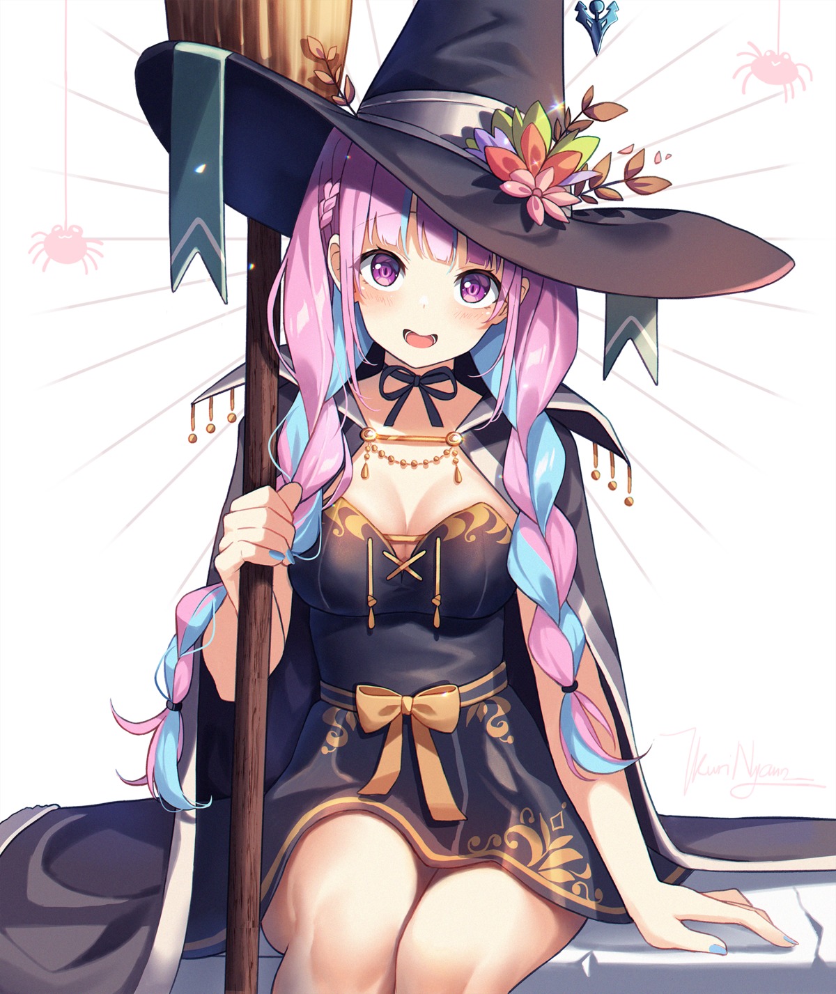 cleavage dress halloween hololive kuri_(animejpholic) minato_aqua witch