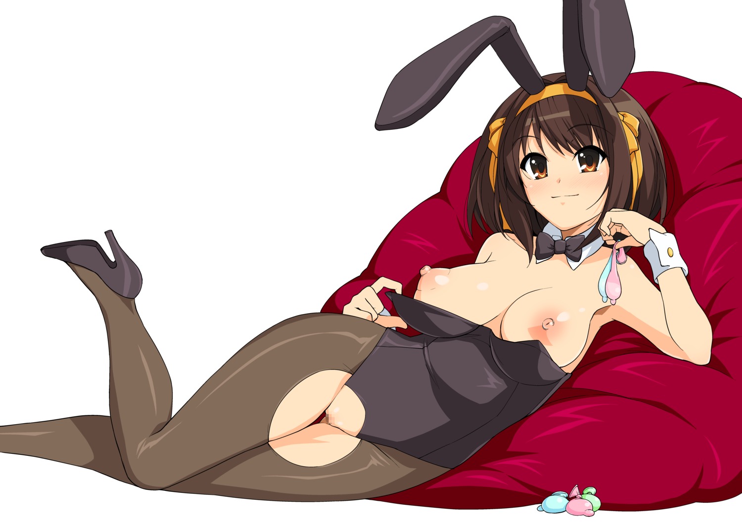 animal_ears breasts bunny_ears bunny_girl censored cum haruhisky nipples no_bra nopan pantyhose pussy suzumiya_haruhi suzumiya_haruhi_no_yuuutsu