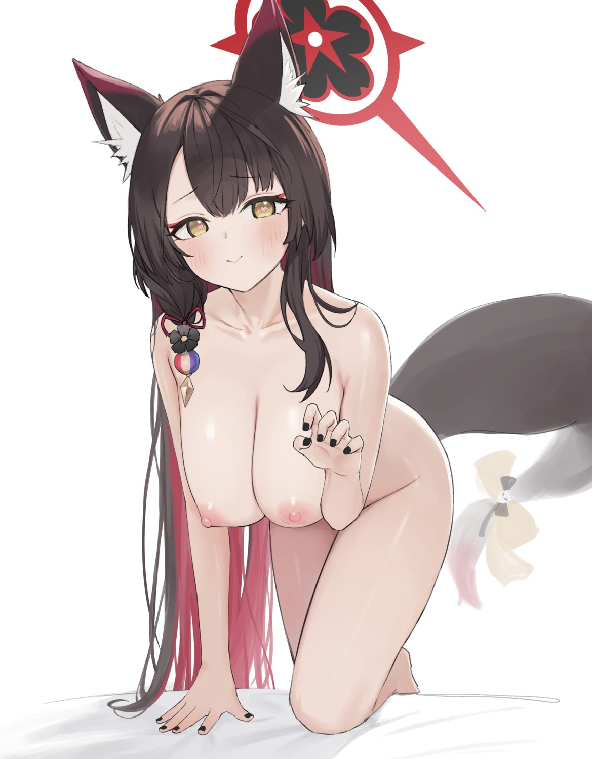 aak animal_ears blue_archive halo kitsune kosaka_wakamo naked nipples tail