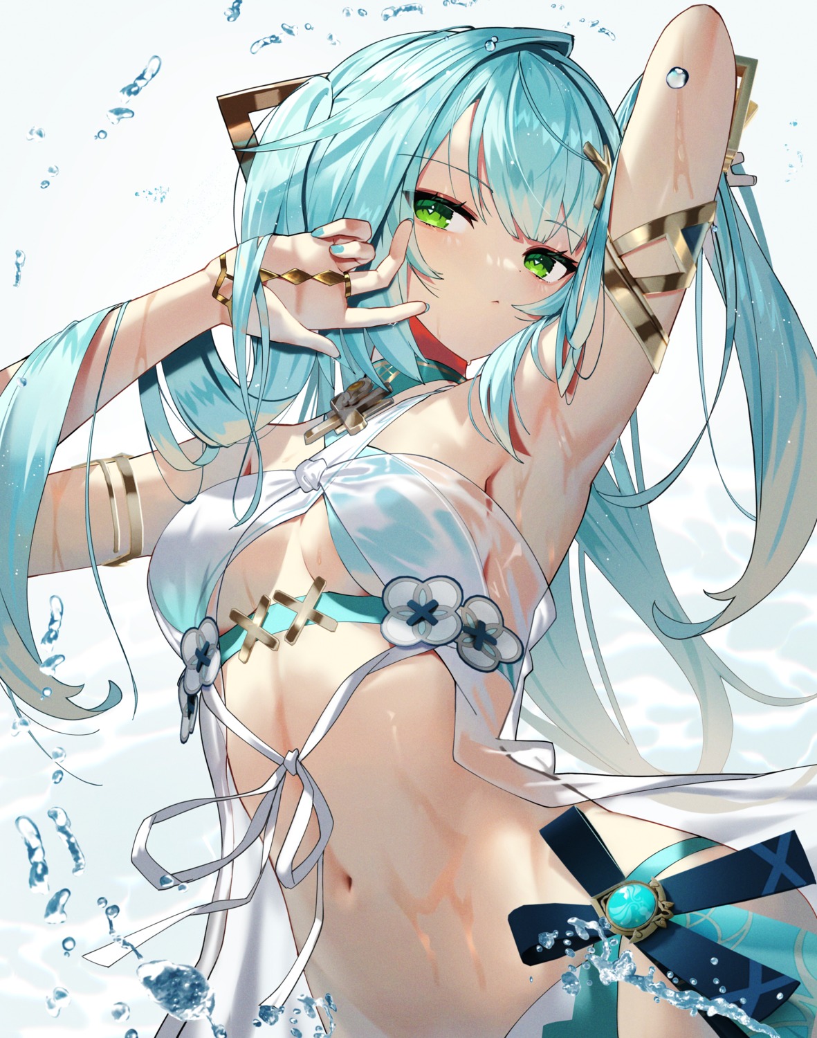 bikini faruzan genshin_impact scottie see_through swimsuits wet_clothes