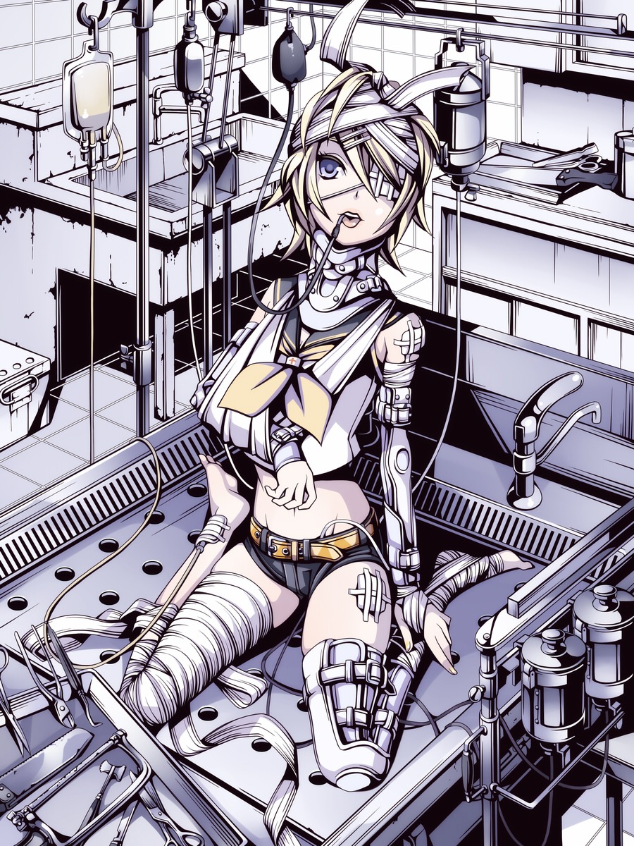 bandages eyepatch kagamine_rin thighhighs torigoe_takumi vocaloid