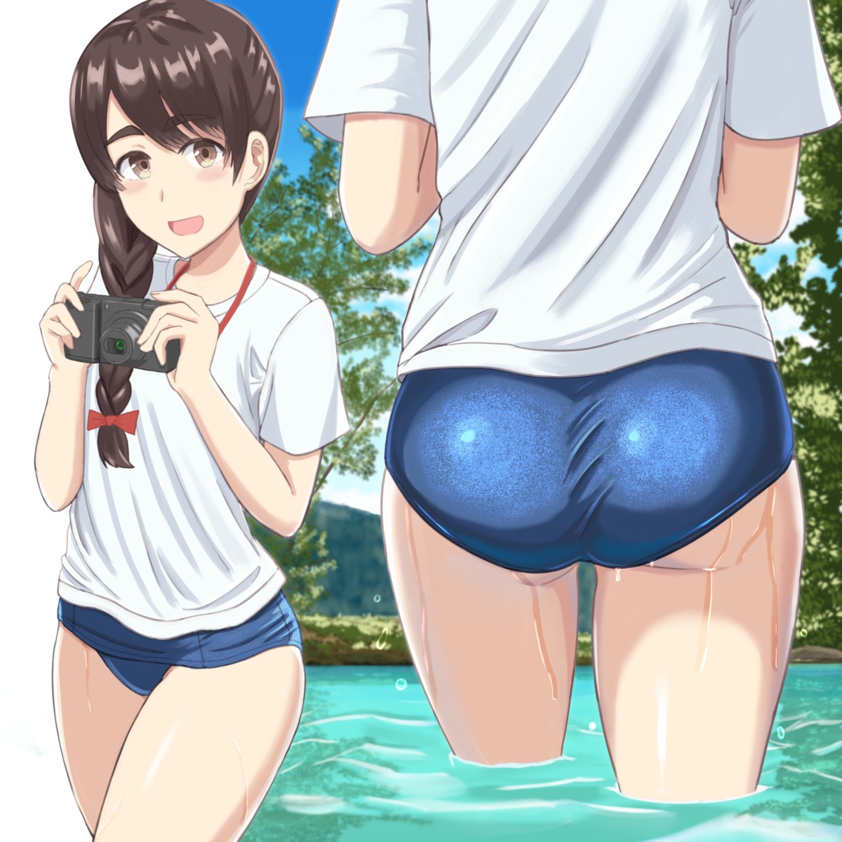 ass kantai_collection mayomaru1 school_swimsuit swimsuits uranami_(kancolle) wet