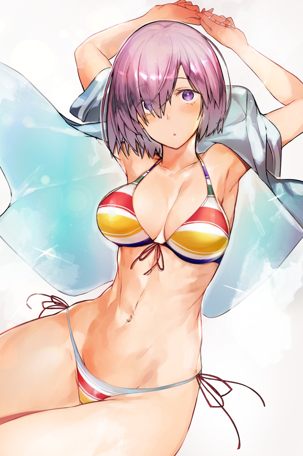 bikini cleavage fate/grand_order mash_kyrielight nishiide_kengorou open_shirt swimsuits