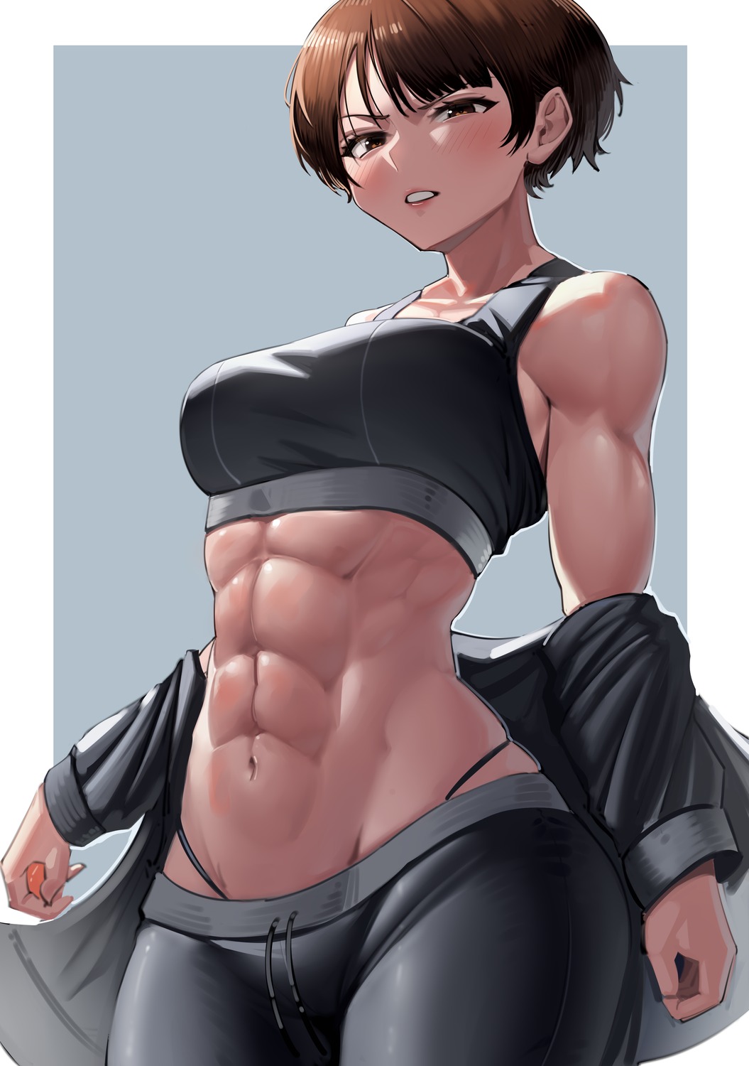 bra gym_uniform harris_hero open_shirt pantsu undressing