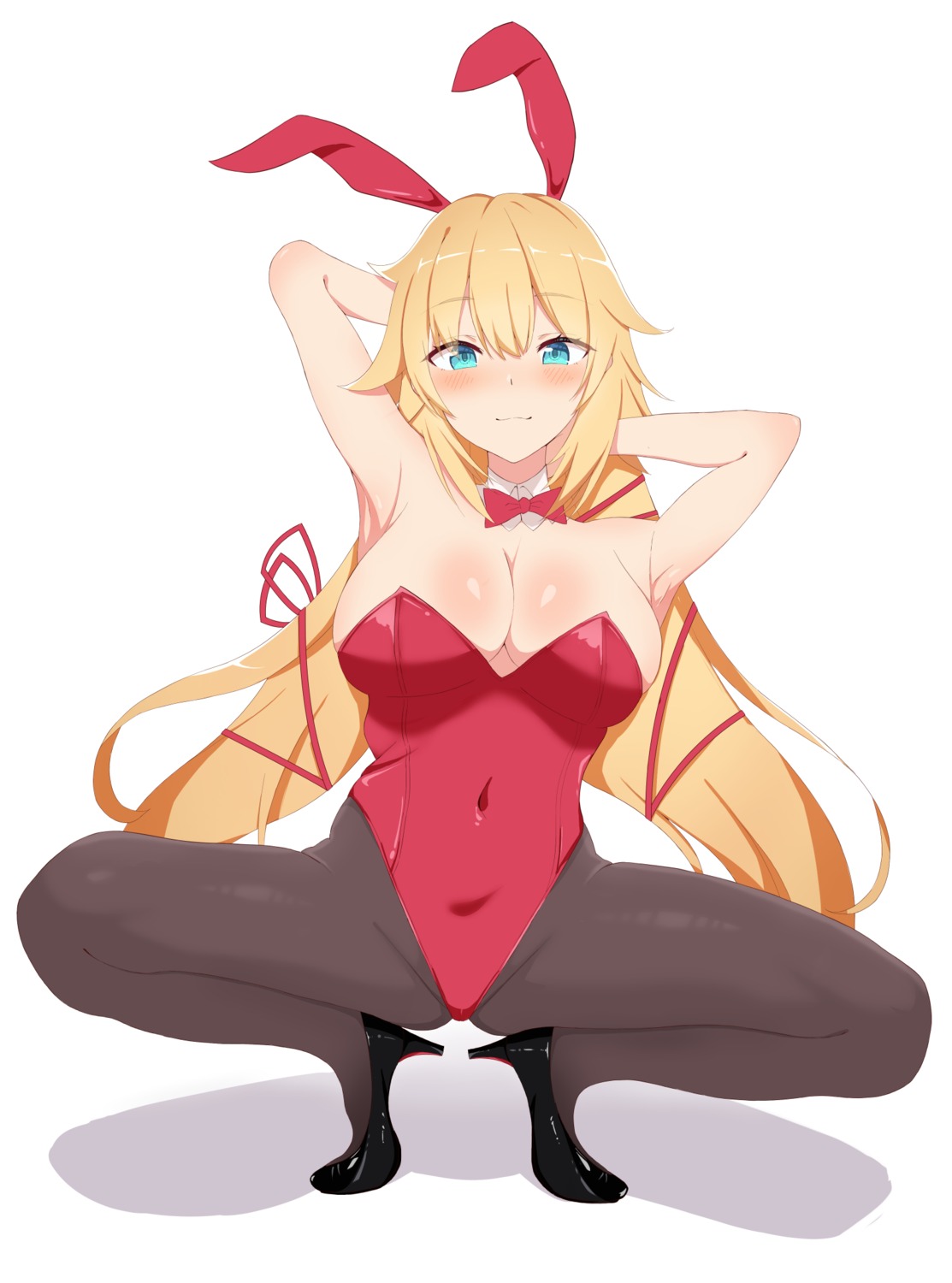 akai_haato animal_ears bunny_ears bunny_girl heels hololive hukigen_dadada no_bra pantyhose