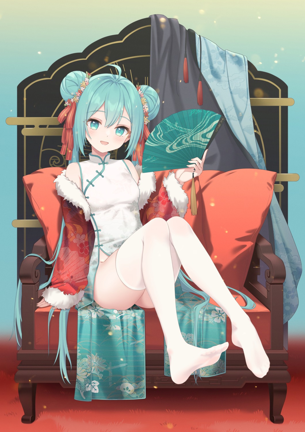 chinadress hatsune_miku mao_shi_shisan nopan thighhighs vocaloid