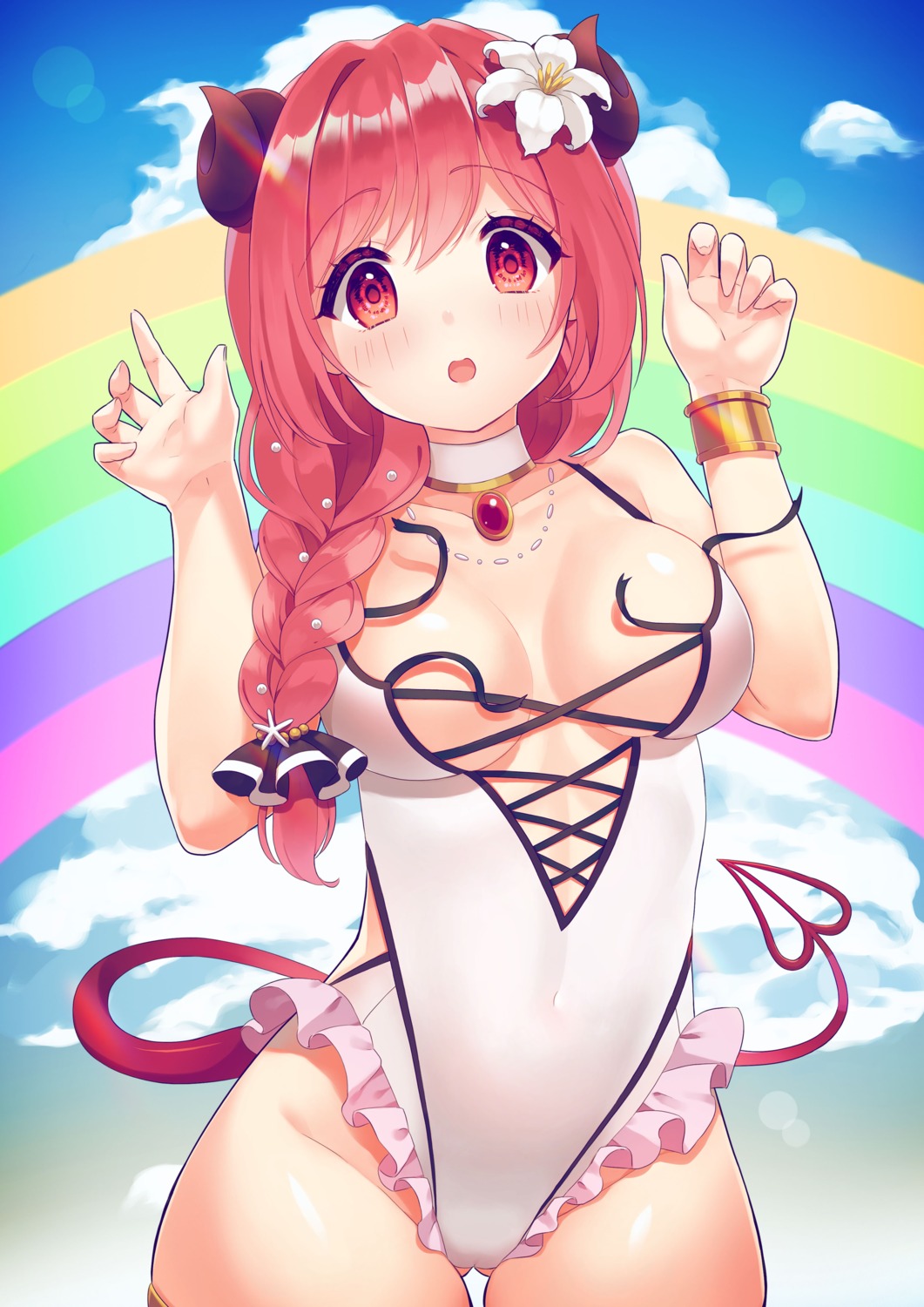 cleavage hasekura_io horns princess_connect princess_connect!_re:dive shiorin1910 swimsuits tail wardrobe_malfunction