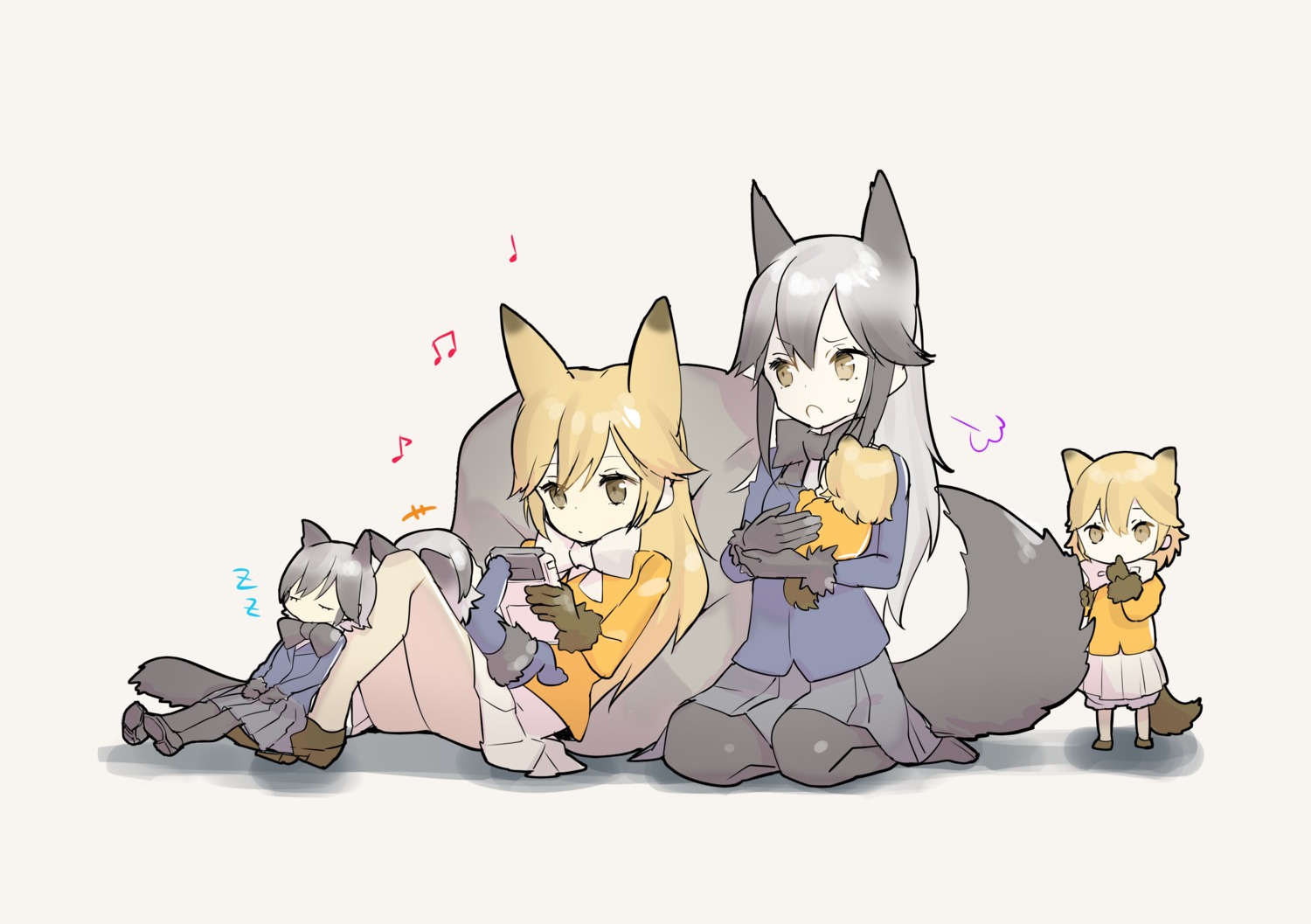 animal_ears ezo_red_fox kemono_friends omucchan_(omutyuan) pantyhose silver_fox tail