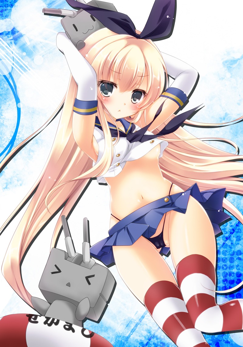 cameltoe kantai_collection minakami_rinka no_bra rensouhou-chan shimakaze_(kancolle) skirt_lift thighhighs thong