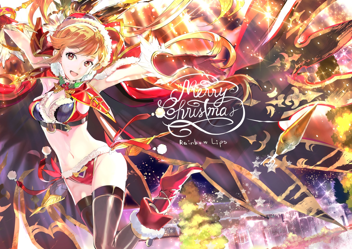 119 bikini christmas clarisse_(granblue_fantasy) cleavage granblue_fantasy heels swimsuits thighhighs